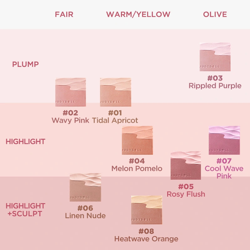 Judydoll Satin Glow Blush Shade Guide
