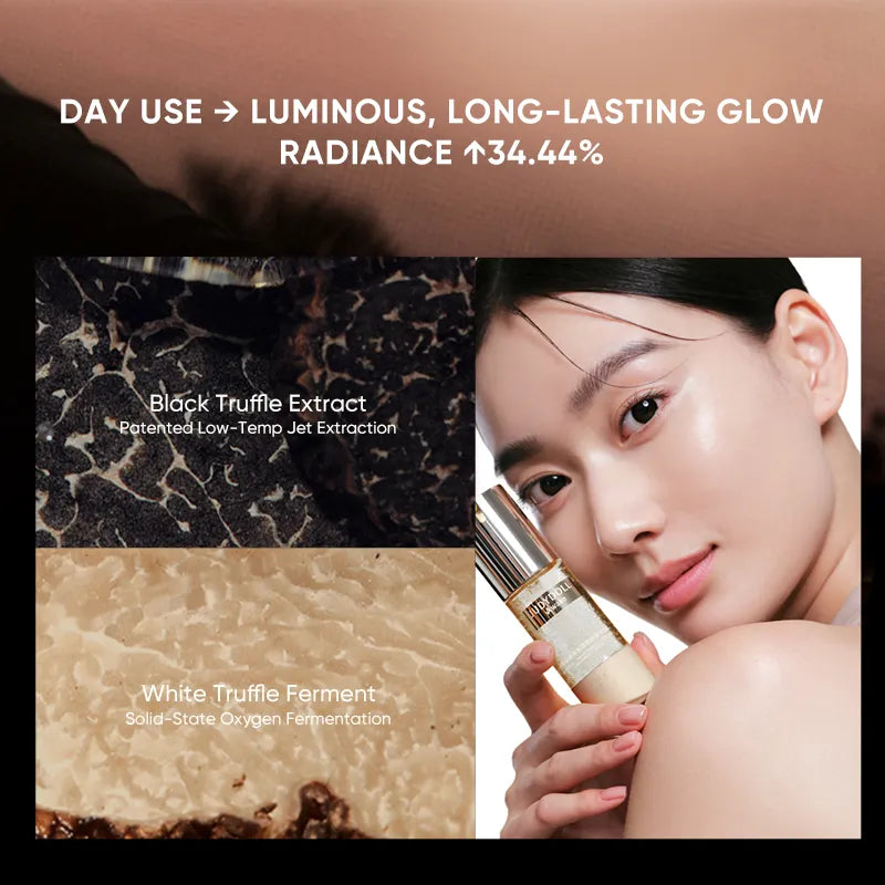 Lightweight truffle-infused serum for day and night care. Hydrates, repairs, and leaves skin dewy, smooth, and radiant with a seamless makeup finish.