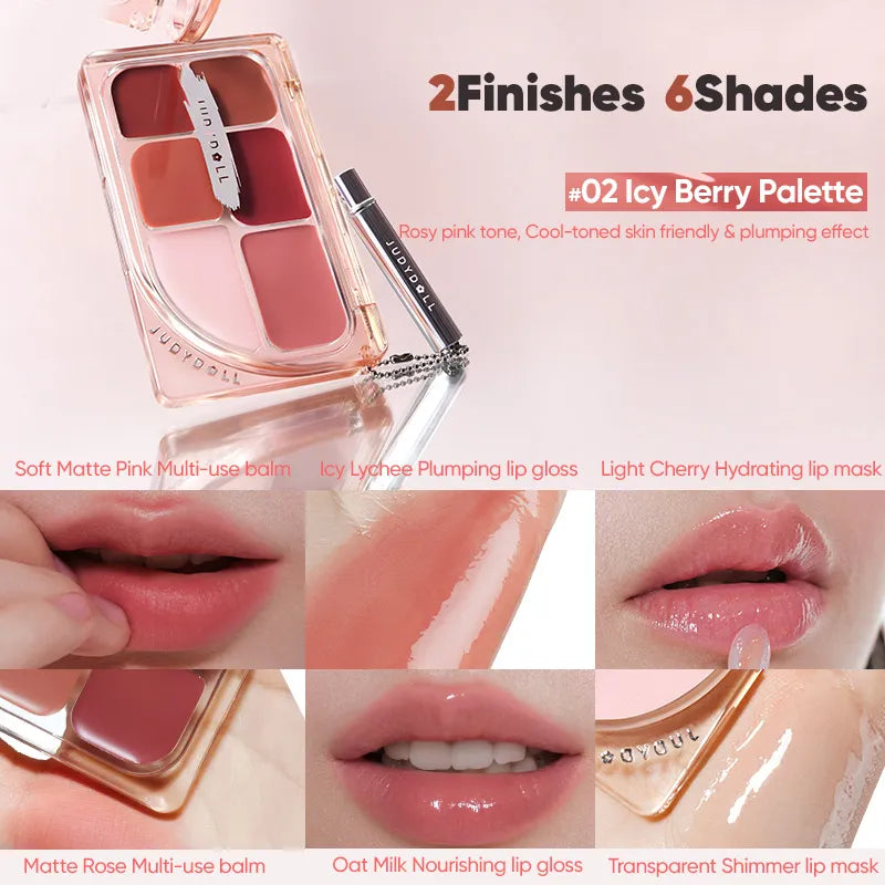 Discover the 6-Color Multi-Use Lip Palette, your all-in-one solution for lips, cheeks, and eyes. Moisturizing gloss, soft matte balm, and lip mask for plump, smooth, radiant color.