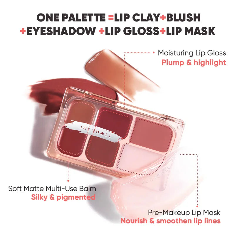 Discover the 6-Color Multi-Use Lip Palette, your all-in-one solution for lips, cheeks, and eyes. Moisturizing gloss, soft matte balm, and lip mask for plump, smooth, radiant color.