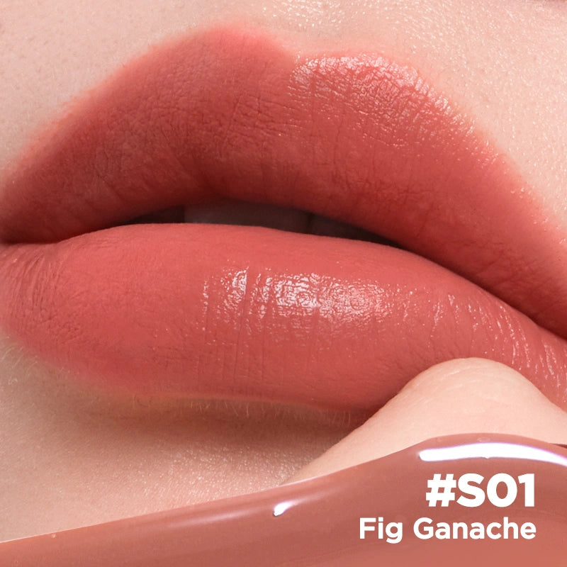 Model Wearing Judydoll Cushion Satin Lip Cream #S01 Fig Ganache